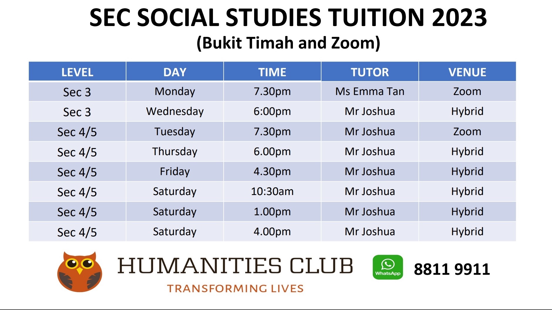 Sec3-4 Social Studies schedule updated 15 Mar 2023
